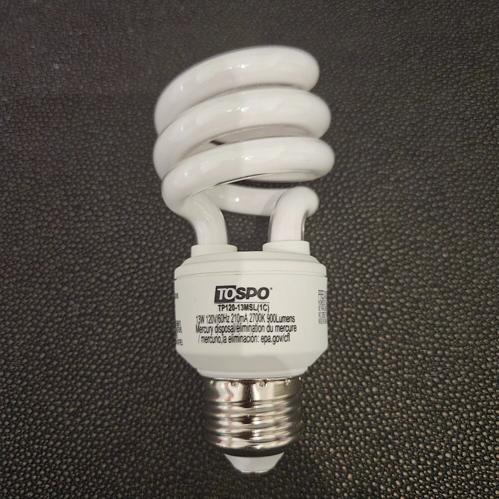 SET OF 3 TOSPO 13 WATT, 2700K & 900 LUMEN SPIRAL COMPACT FLUORESCENT LIGHT BULBS